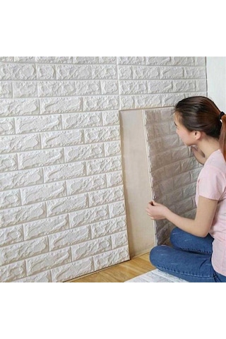 Yapışkanlı Sünger Beyaz Tuğla Duvar Kağıdı Paneli 70X77 Cm 6 Adet