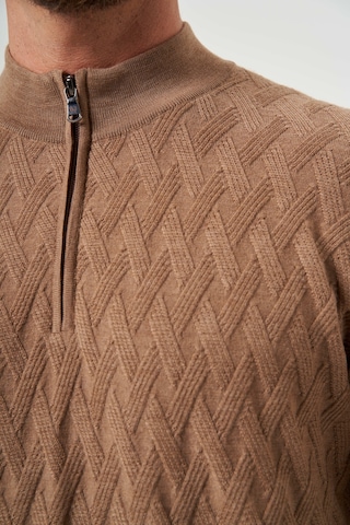 Bisse Camel Yarım Balıkçı Yaka Fermuar Detaylı Jakarlı Erkek Triko Tr23k23208 D70 CAMEL