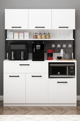 Ervin Kahve Köşesi 3 Kapaklı Airfry Kiler Dolabı Çok Amaçlı Erzak Dolabı Beyaz Beyaz