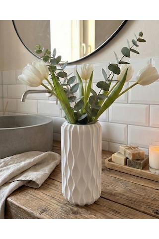 Elana Design Winy Vazo - Modern Tasarımlı Şık Çiçek Vazosu Beyaz
