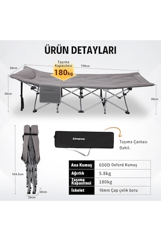 Kingcamp Oak C10 Plus Ultra Konforlu Dolgulu Portatif Kampet Gri