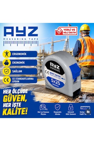 Şerit Çelik Metre 5m X25mm Gri 5