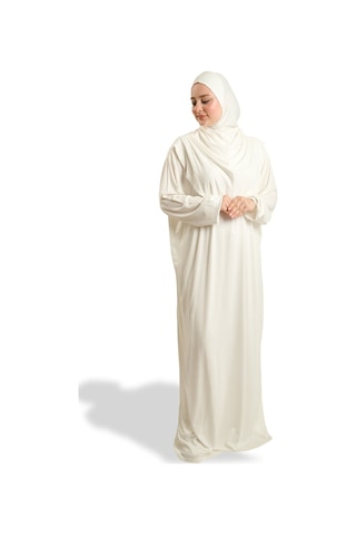 Tek Parça Namaz Elbisesi Viskon Düz 2503 40 Krem