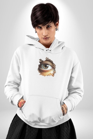 Duvardan Biri Bizi Gözetliyor Kadın Erkek Beyaz Kapüşonlu Sweatshirt Hoodie Beyaz