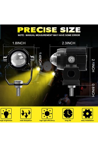 Reedark "çift Renkli 60w Led Motosiklet Farı - 6000k Beyaz & 3000k Sarı, Ip67 Su Geçirmez"