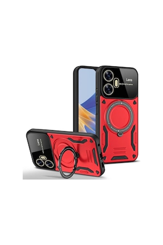Realme C55 Kılıf Joy Lens Standlı Kapak - Kırmızı Renk