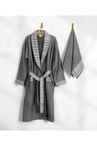 Limira 2'li Set Antrasit Pamuk 1 Bornoz L-xl 1 Çeyiz Havlu 50x90 2234 Antrasit