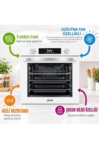 Afm Tech & Ferre FM7701 - SS206 - FM3301 Gain 8 Prog. Turbolu Beyaz Dijital Ankastre Set