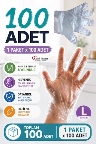 Şeffaf Eldiven 100'lü Kullan At Tek Kullanımlık Eldiven Hışır Poşet Eldiven