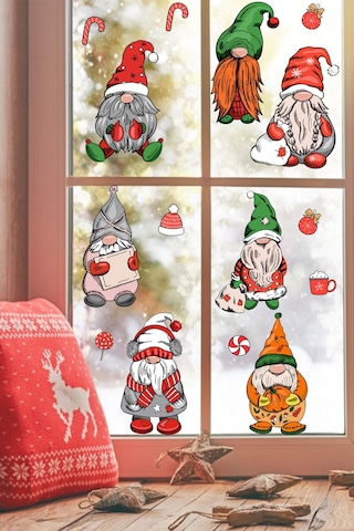 Yılbaşı Cüceler Yılbaşı Süsleri Pncere Sticker Seti