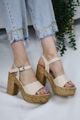 Asmi Shoes Kadın Adara Tek Bant Platformlu Ayakkabı 10 Cm Bej Bej