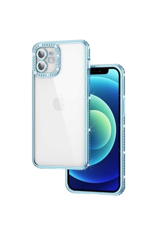 Apple Uyumlu iPhone 11 Uyumlu Kamera Korumalı Taşlı Zore Mina Kılıf-mavi Mavi -