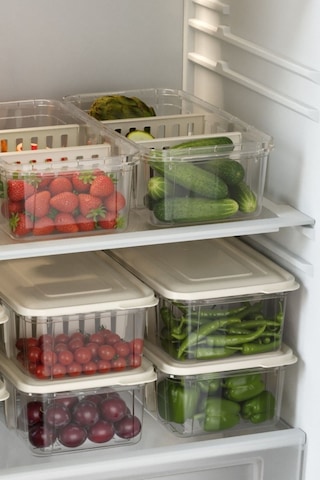Flora 3 Bölmeli Kapaklı Organizer 6 Litre, Büyük Boy Sebze Meyve Düzenleyici Buzdolabı Saklama Kabı Beyaz