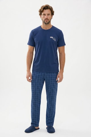Tudors Erkek Standart Fit Normal Kesim Pamuklu Bisiklet Yaka Kısa Kollu Lastikli Lacivert Pijama Takımı-51139