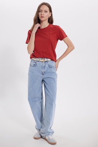 Tudors Kadın Slim Fit Dar Kesim %100 Pamuk Yumuşak Dokulu Kiremit Bisiklet Yaka Tişört-37848 Kiremit