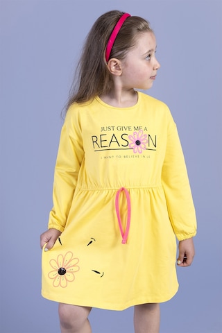 Toontoy Kız Çocuk Papatya Baskılı Elbise Sarı