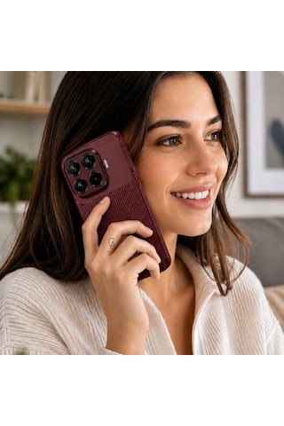 Xiaomi Mi 17t Pro Uyumlu Kılıf Karbon Tasarım Kamera Korumalı Silikon Telefon Kılıfı Kapak Bordo