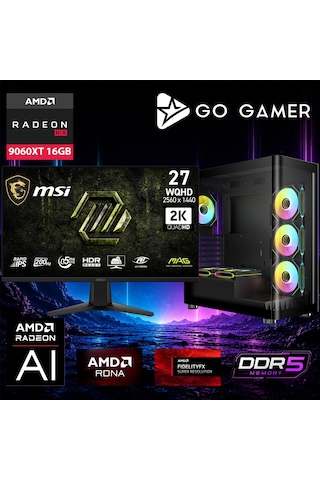 Go Gamer AE908DP R9-9950X 32 GB 2 TB SSD RX9060XT 16 GB 27" Free Dos Oem Paket Masaüstü Oyuncu Bilgisayarı