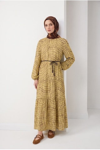 Armine Trend Kolları Düğme Detaylı Beli İpli Elbise Sarı 26yt932