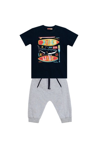 Denokids Mushi Catch Wave Erkek Çocuk T-shirt Kapri Şort Takım Çok Renkli