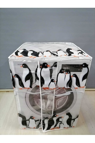 Penguen Desenli Pvc Çamaşır Ve Kurutma Makinesi Örtüsü Su Geçirmez, Dayanıklı Ve Toza Karşı Koruyucu Şeffaf