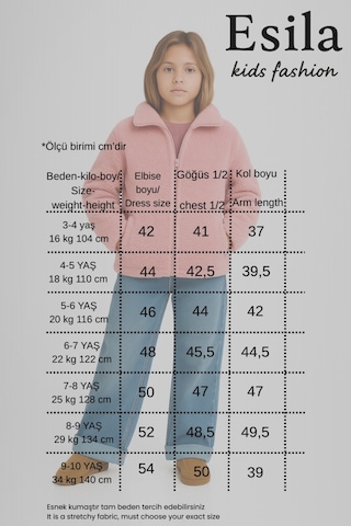 Esila Kids Kız Çocuk Peluş Ceket Fermuarlı Uzun Kollu 4-10 Yaş Pembe