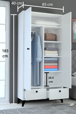 Atlanta 2çekmeceli Genç Odası Dolabı Beyaz