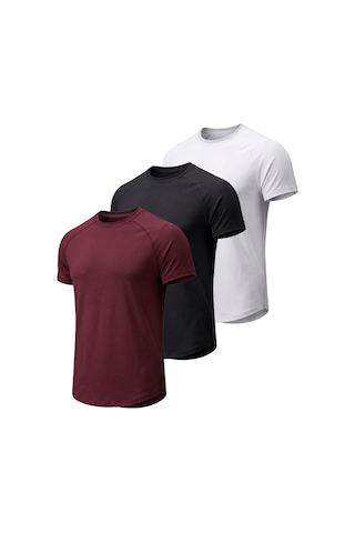 Genius Store 3'lü Paket Erkek Spor Tişört Pamuklu Esnek Günlük Kullanıma Uygun Premium Rahat Kalıpt-shirt Bordo-siyah-beyaz