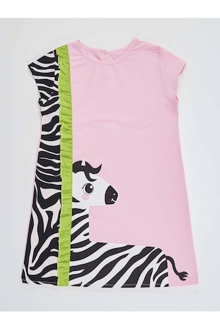 Denokids Fırfırlı Zebra Kız Çocuk Pembe Elbise Pembe