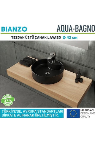 "bianzo" Tezgah Üstü Lavabo, Batarya Delikli, 42 Cm Mat Siyah
