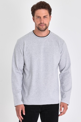 MMetalic Çift Bisiklet Yaka Standart Rahat Kesim Erkek Sweatshirt Gri