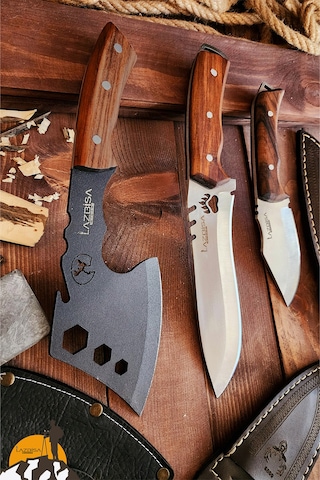 Outdoor Balta Bıçak 3lü Seti Kamp Baltası Bıçak Bıçağı Nacak Blt