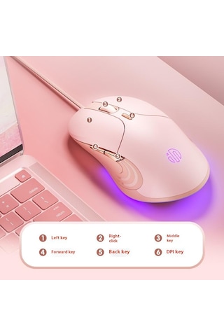 Inphıc B8 Usb Kablolu Fare Kızlar Kadınlar İçin 7200 Dpı 6 Anahtar Dilsiz Oyun Fare Dizüstü Bilgisayar İçin