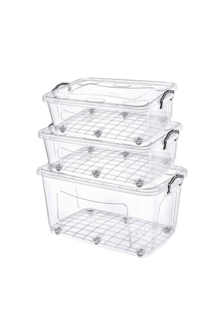 Çok Amaçlı Tekerlekli Şeffaf Saklama & Oyuncak Kutusu 3 Lü ( 30 L