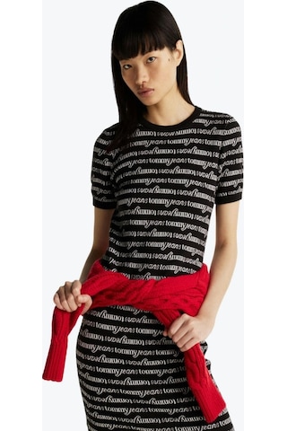 Tommy Hilfiger Kadın Baskılı Mini Kazak Elbise Siyah