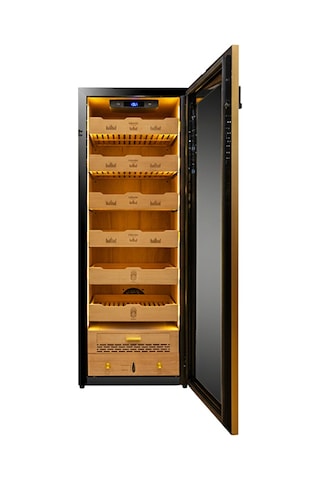 Lubinski Gold - Siyah Wifi Kontrol + Parmak İzi Kilitli Elektronik Puro Dolabı Ra-666 Lb-040