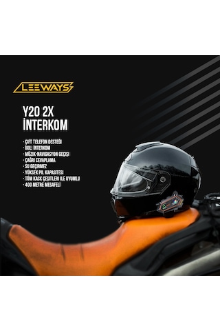 Y20 2x 1000m Telsiz Mesafeli Özellikli 2 Kişi Bağlantılı Bluetooth Kask Kulaklık Ekranlı Fenerli Motosiklet Interkom
