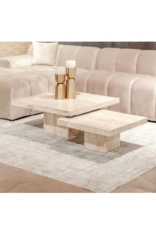Most Marmoris Mermer Görünümlü %100 Mdf Orta Sehpa Set Traverten