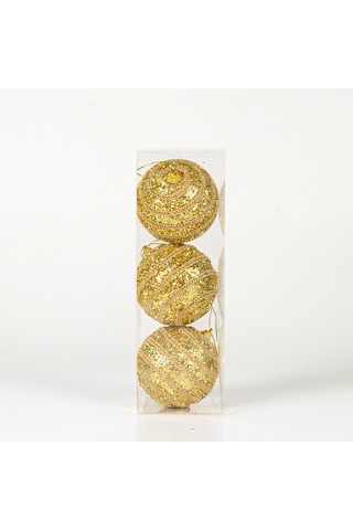 Simli Yılbaşı Topu 3'lü Paket Dore 8x8 Cm.