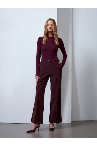 Dilvin 72252 Dikiş Detaylı Süet Görünümlü Pantolon-bordo Bordo