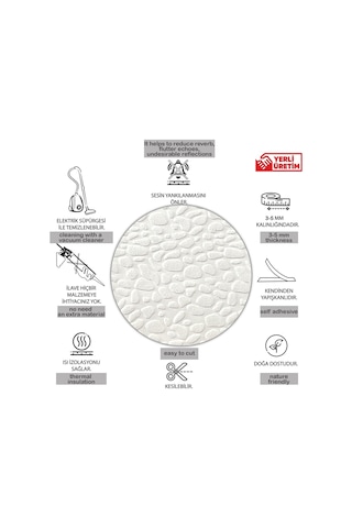 Tink 3d Kendinden Yapışkanlı Akustik Keçe Panel Leopar Desenli 52x98 Cm 2 Adet 1 M² Beyaz