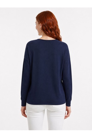 Neden Tekstil Kadın Lacivert Relaxed Fit Triko Detaylı Uzun Kollu Bluz
