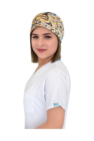 Unisex Minyonlar Desenli Hemşire Doktor Hastane Aşçı Cerrahi Bonesi Beyaz Beyaz