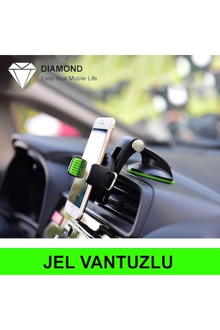 Araç Içi Telefon Tutucu-Diamond Jel Vantuz Torpido Araç Tutacağı-Siyah