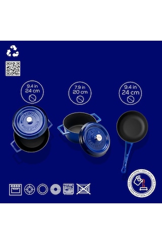 Lava Döküm 3x Trendy Serisi 6 Parça Tencere & Tava Seti Mavi Kırmızı