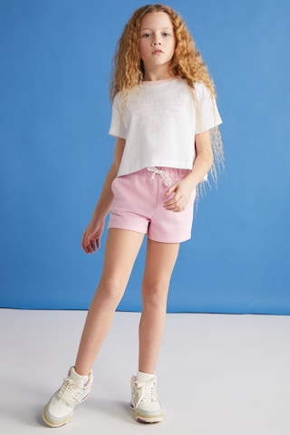 Grimelange Suzanne-grm24048 100% Pamuk Kız Çocuk Şort Tshirt Set Pembe Alt-üst Takım