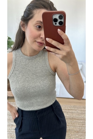 Halter Yaka Fitilli Atlet Gri