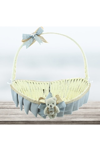 Saplı Oval Kumaş Süslü Sepet 41 Cm Büyük Boy Gri