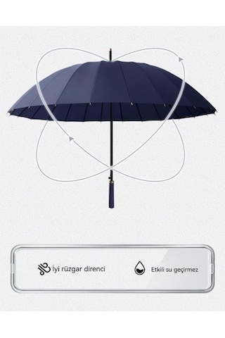 Beautiful Youth 24 Kaburga Tam Otomatik Erkek Düz Renkli Şemsiye 25 İnç - Mavi