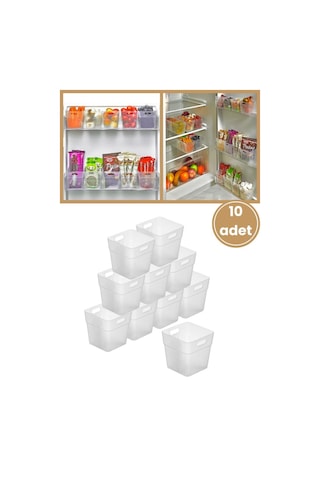 Flora 10 Adet Buzdolabı Kapak Raf Düzenleyici, Mutfak Banyo Çekmece İçi Mini Organizer Kutu 10 Lu Set Şeffaf